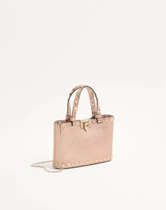 Mini sac shopping Rockstud en cuir de veau grainé laminé