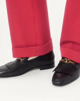 Mocassins en cuir de chevreau avec franges et logo VLogo Signature