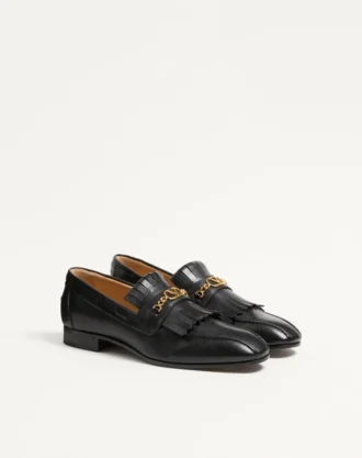 Mocassins en cuir de chevreau avec franges et logo VLogo Signature
