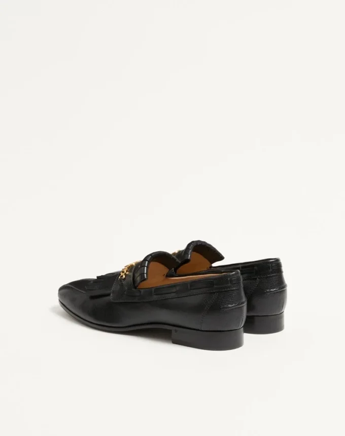 Mocassins en cuir de chevreau avec franges et logo VLogo Signature