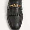 Mocassins en cuir de chevreau avec franges et logo VLogo Signature