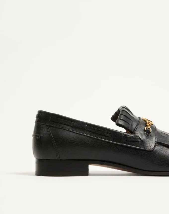 Mocassins en cuir de chevreau avec franges et logo VLogo Signature
