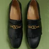 Mocassins en cuir de chevreau avec franges et logo VLogo Signature