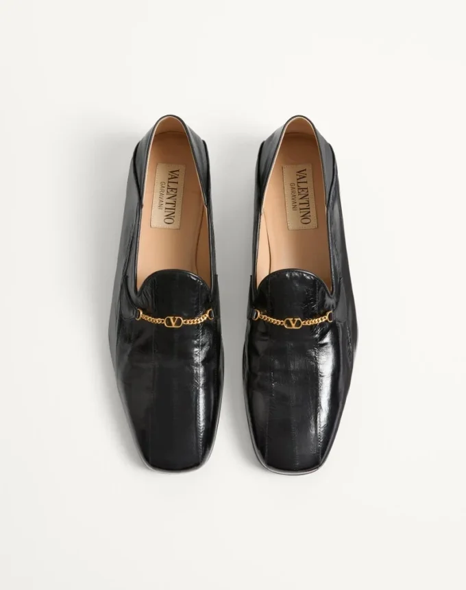Mocassins Jiggie en peau d’anguille et cuir nappa Mocassins Jiggie en peau d’anguille et cuir nappa