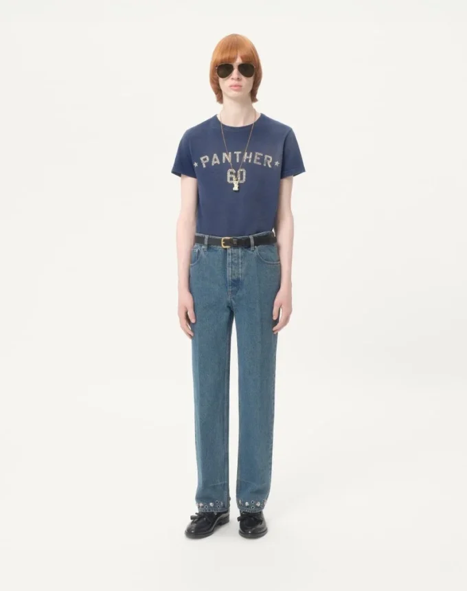 Pantalon en denim avec cabochons Pantalon en denim avec cabochons