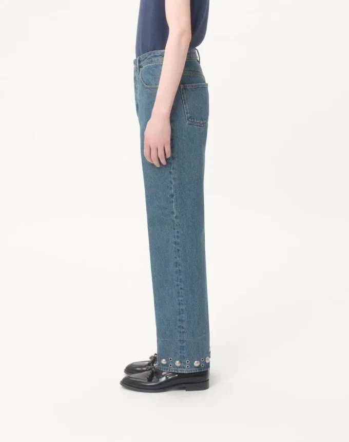 Pantalon en denim avec cabochons Pantalon en denim avec cabochons