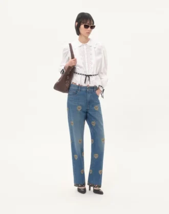 Pantalon en denim brodé