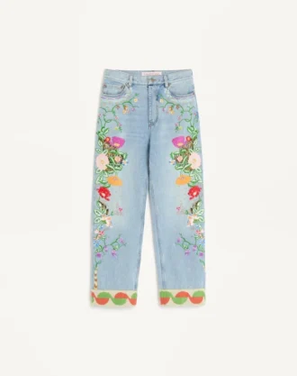 Pantalon en denim brodé