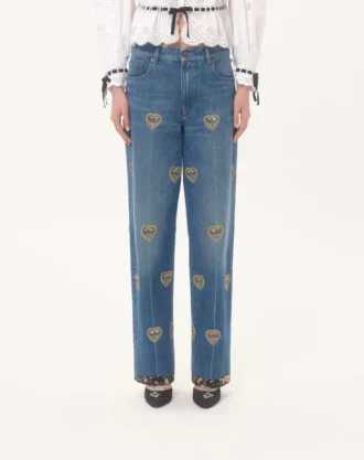 Pantalon en denim brodé
