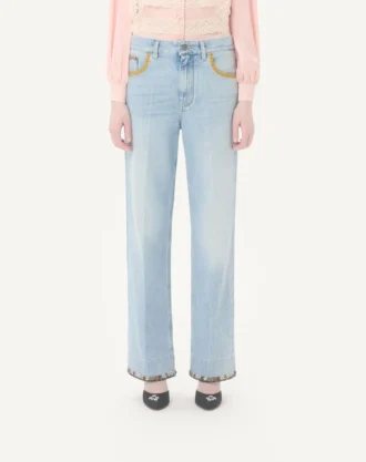 Pantalon en denim brodé