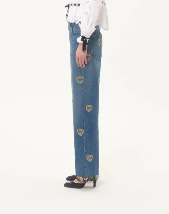 Pantalon en denim brodé Pantalon en denim brodé