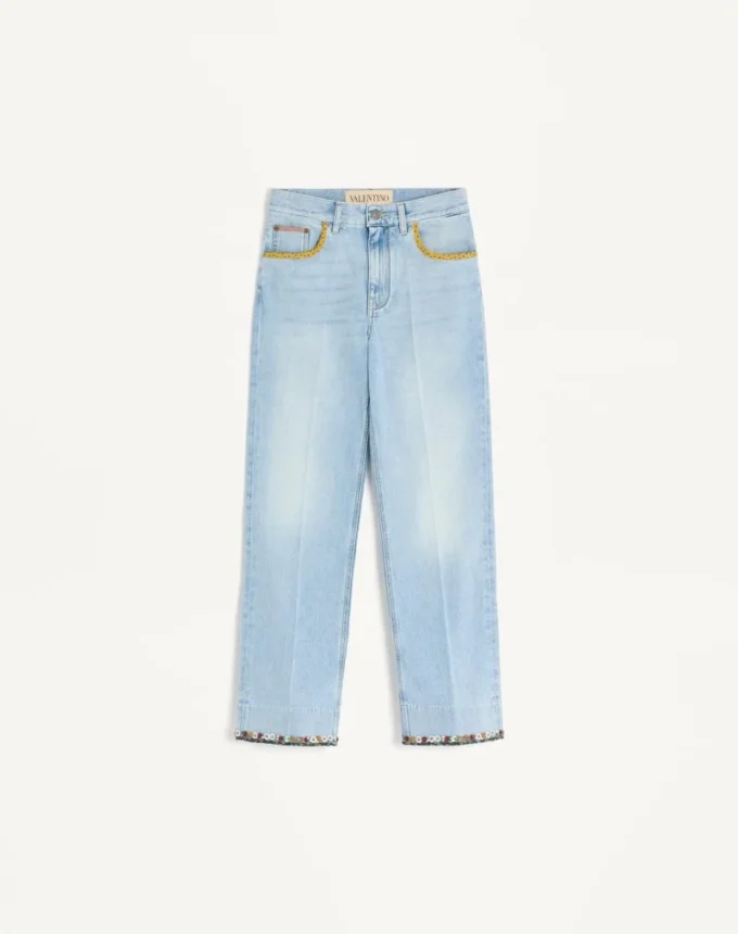 Pantalon en denim brodé Pantalon en denim brodé
