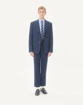 Pantalon en gabardine de laine à revers