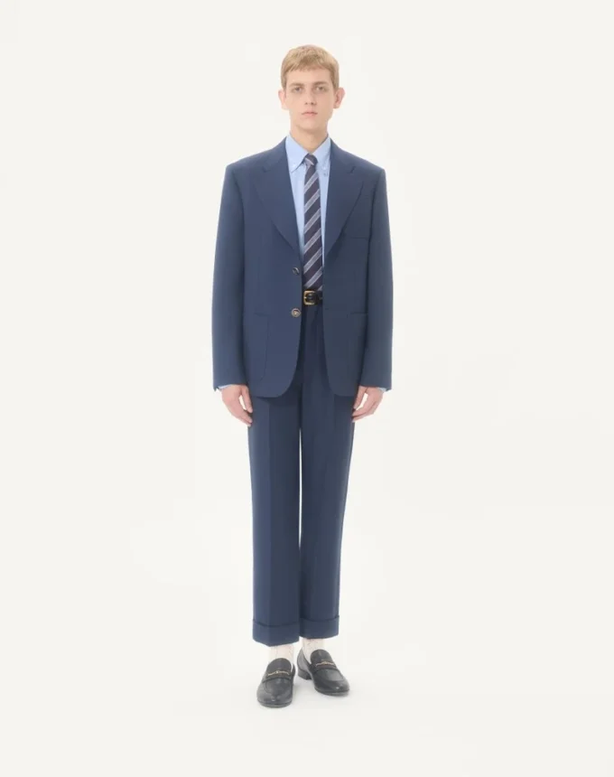 Pantalon en gabardine de laine à revers Pantalon en gabardine de laine à revers