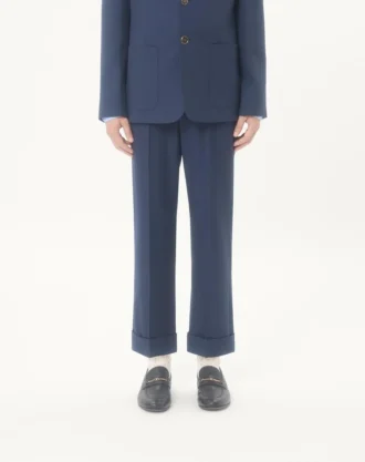 Pantalon en gabardine de laine à revers