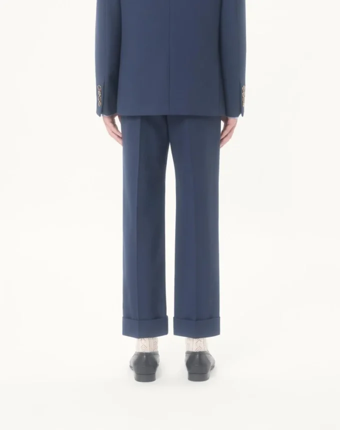 Pantalon en gabardine de laine à revers Pantalon en gabardine de laine à revers