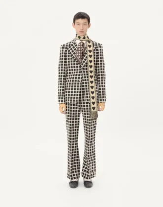 Pantalon en laine mélangée à carreaux avec revers