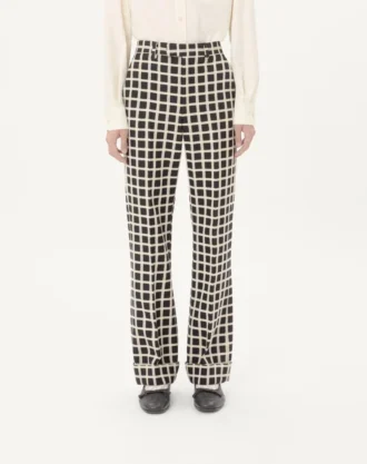 Pantalon en laine mélangée à carreaux avec revers