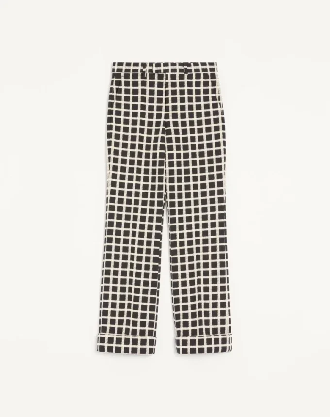 Pantalon en laine mélangée à carreaux avec revers Pantalon en laine mélangée à carreaux avec revers