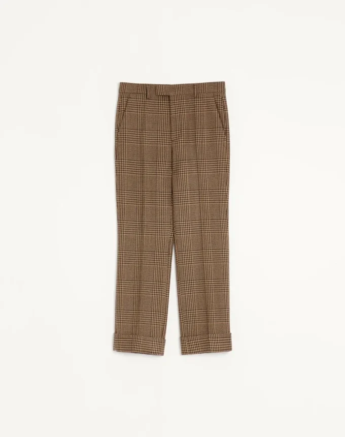 Pantalon en laine à motif Glen Plaid et revers Valentino Pantalon en laine à motif Glen Plaid et revers Valentino