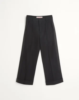 Pantalon en laine à revers avec bandes latérales en satin Pantalon en laine à revers avec bandes latérales en satin