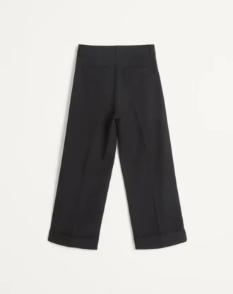 Pantalon en laine à revers avec bandes latérales en satin Pantalon en laine à revers avec bandes latérales en satin