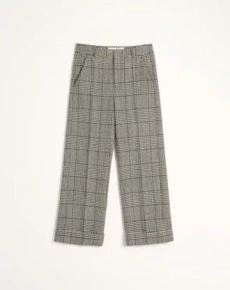 Pantalon en laine à revers avec motif à carreaux pied-de-poule Pantalon en laine à revers avec motif à carreaux pied-de-poule