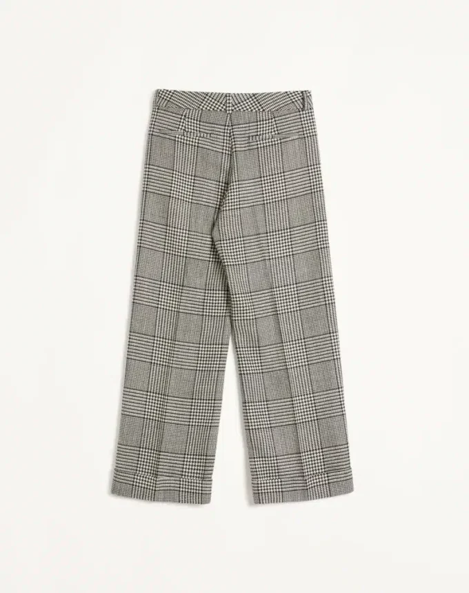 Pantalon en laine à revers avec motif à carreaux pied-de-poule Pantalon en laine à revers avec motif à carreaux pied-de-poule