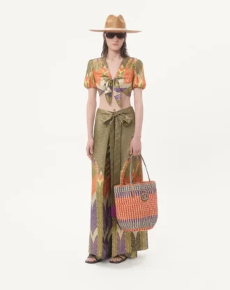 Pantalon en lurex imprimé Voyage Imaginaire