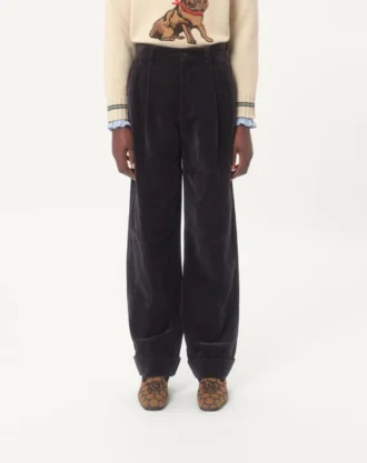 Pantalon en velours de coton et lin délavé