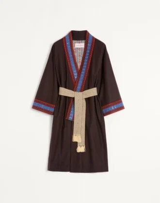 Peignoir en flanelle de laine avec ceinture jacquard