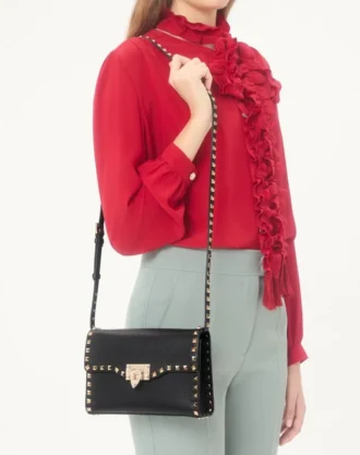 Petit sac à bandoulière Rockstud en cuir de veau grainé
