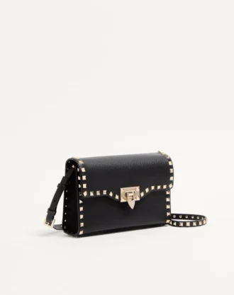 Petit sac à bandoulière Rockstud en cuir de veau grainé