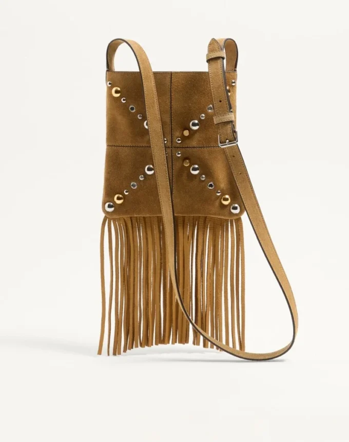 Petit sac à bandoulière Valentino Garavani Nellcôte en daim avec franges Petit sac à bandoulière Valentino Garavani Nellcôte en daim avec franges
