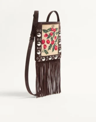 Petit sac à bandoulière Valentino Garavani Nellcôte en raphia jacquard avec motif Cherryfic