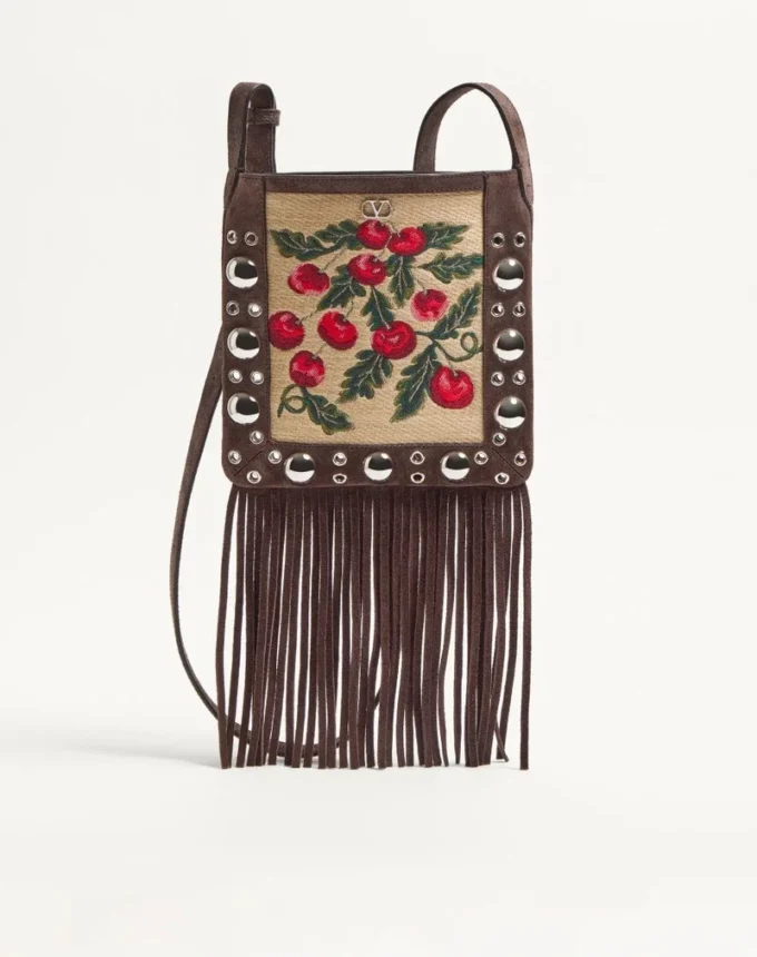 Petit sac à bandoulière Valentino Garavani Nellcôte en raphia jacquard avec motif Cherryfic Petit sac à bandoulière Valentino Garavani Nellcôte en raphia jacquard avec motif Cherryfic