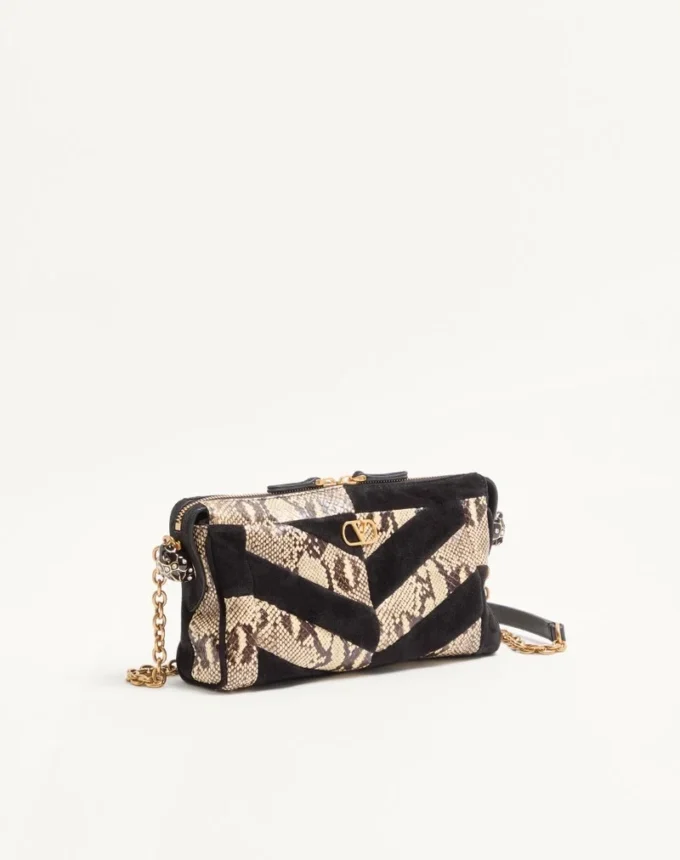 Petit sac à bandoulière Valentino Garavani Panthea en python et daim avec motif chevron Petit sac à bandoulière Valentino Garavani Panthea en python et daim avec motif chevron