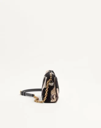 Petit sac à bandoulière Valentino Garavani Panthea en python et daim avec motif chevron