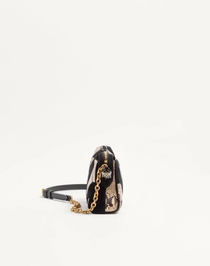 Petit sac à bandoulière Valentino Garavani Panthea en python et daim avec motif chevron Petit sac à bandoulière Valentino Garavani Panthea en python et daim avec motif chevron