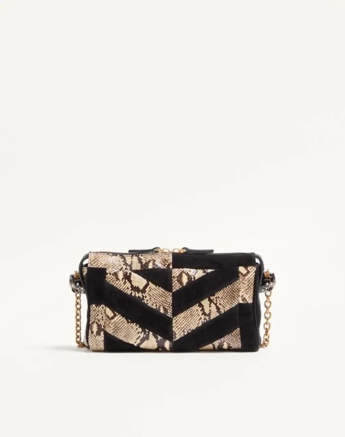 Petit sac à bandoulière Valentino Garavani Panthea en python et daim avec motif chevron Petit sac à bandoulière Valentino Garavani Panthea en python et daim avec motif chevron