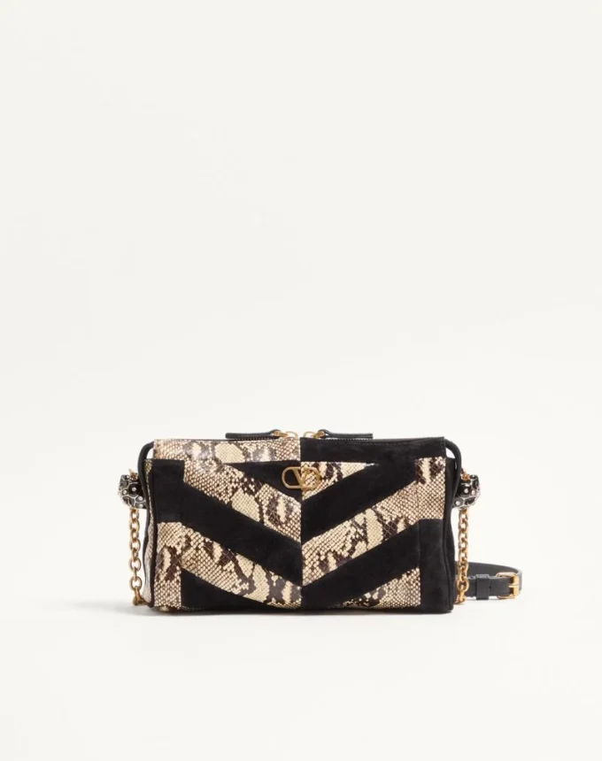Petit sac à bandoulière Valentino Garavani Panthea en python et daim avec motif chevron Petit sac à bandoulière Valentino Garavani Panthea en python et daim avec motif chevron