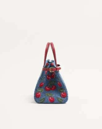 Petit sac shopping Valentino Garavani Antibes en denim avec broderie Cherryfic