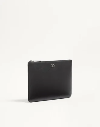 Pochette en cuir de veau grainé Vlogo Signature