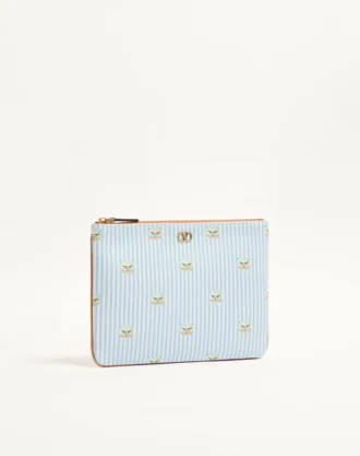 Pochette Valentino Garavani VLogo Signature en cuir de veau grainé avec imprimé Le Chat de la Maison