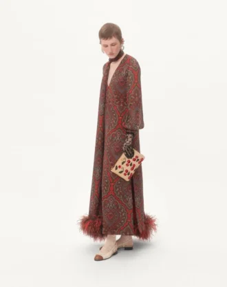Pochette Vlogo Signature en raphia jacquard avec motif Cherryfic