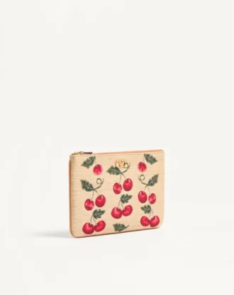 Pochette Vlogo Signature en raphia jacquard avec motif Cherryfic