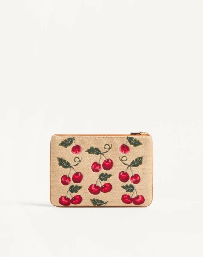Pochette Vlogo Signature en raphia jacquard avec motif Cherryfic Pochette Vlogo Signature en raphia jacquard avec motif Cherryfic
