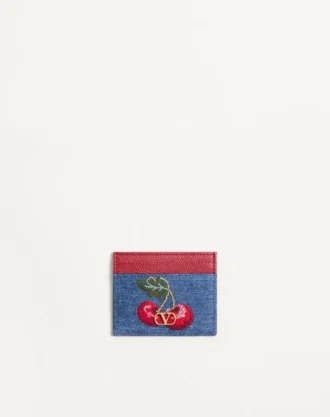 Porte-cartes en denim Vlogo Signature avec broderie Cherryfic