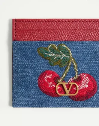 Porte-cartes en denim Vlogo Signature avec broderie Cherryfic