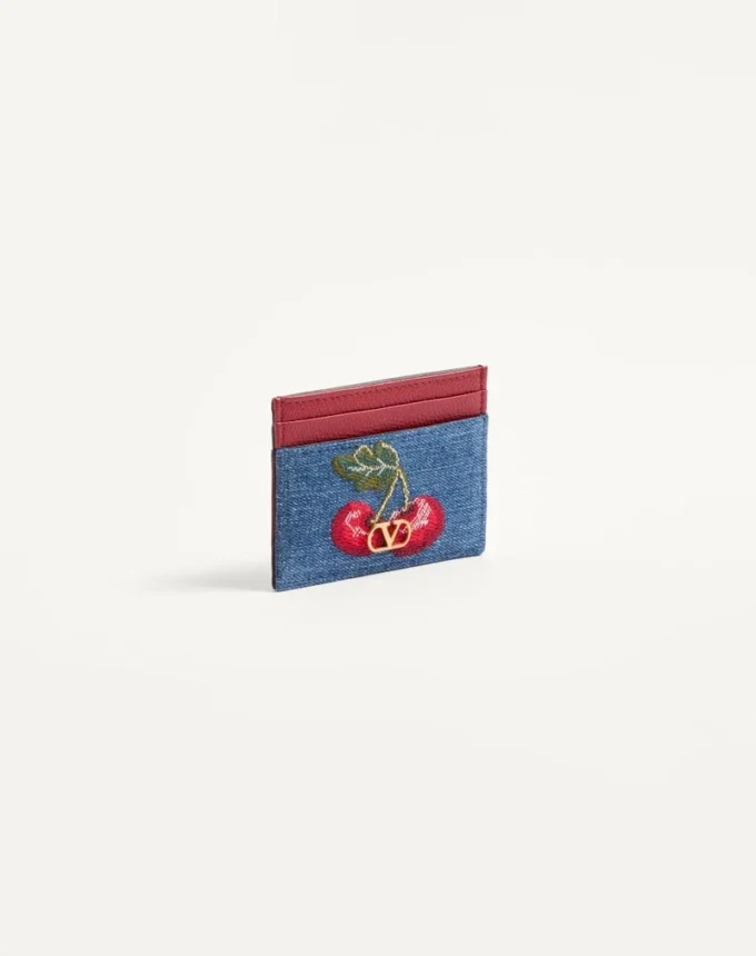 Porte-cartes en denim Vlogo Signature avec broderie Cherryfic Porte-cartes en denim Vlogo Signature avec broderie Cherryfic